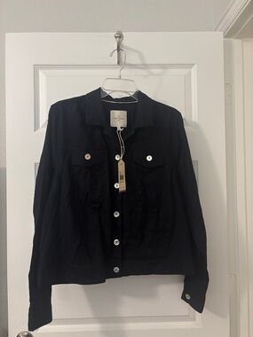 Casa Cabana Black Linen Blend Jacket SZ XL pearlized buttons casual vacay NWT